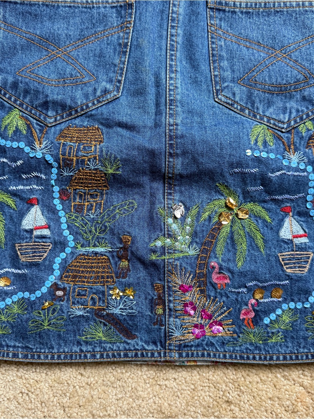 Oilily Blue Denim Mini Skirt with Tropical Embroidery - Picture 4 of 10